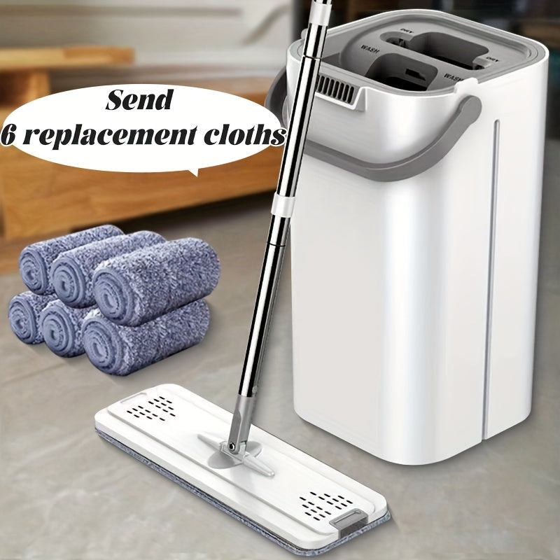 [Hands-free | Wet&Dry] Durable Hands-free Flat Dust Mop With Bucket | Wet And Dry Cleaning, Perfect For Bedroom, Kitchen, Living Room, Bathroom | Household Floor Mop Tool