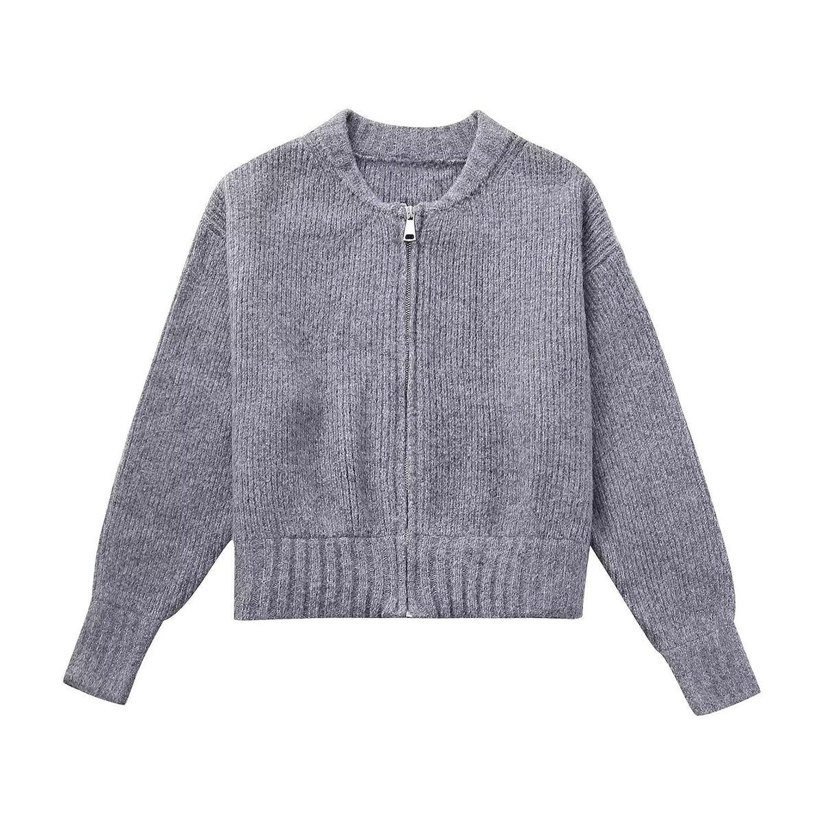 Zipper Knitted Bomber Jacket Sweater Coat