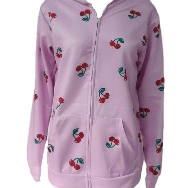 Cute Cherry Print Knit Cardigan Sweater Coat