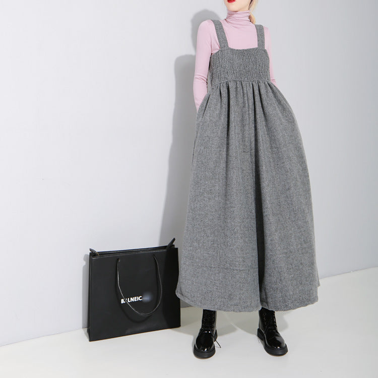 Spring And Summer Pleated Suspender Loose One-piece Oversized Wide-leg Pants