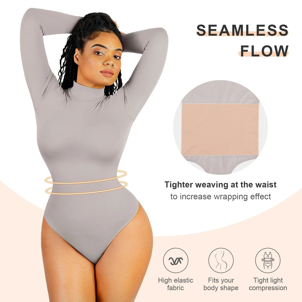 Eco-Friendly Seamless Turtleneck Long Sleeve Thong Bodysuit