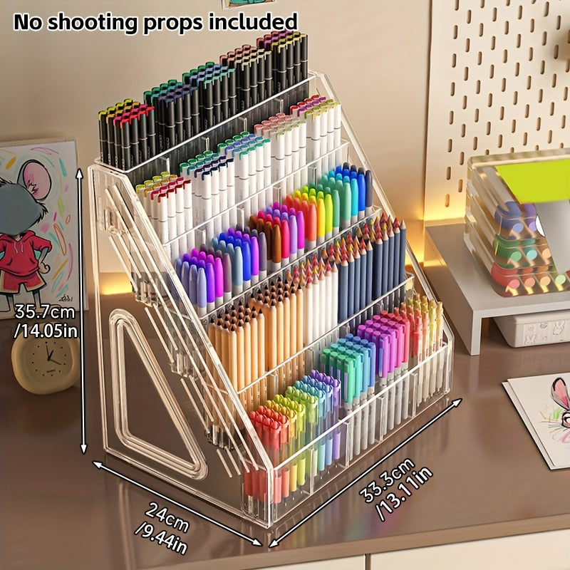 Large Capacity Acrylic Pen Holder Rack with Divided Brush Storage – Durable Organizer for Pens, Pencils and Markers