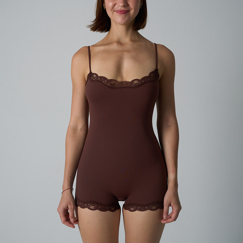Lace-strapped One-piece Tummy-control, Butt-lifting Yoga Wear