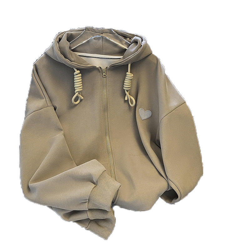 Korean Style Zip-Up Hoodie Loose Long Sleeve Cardigan Coat