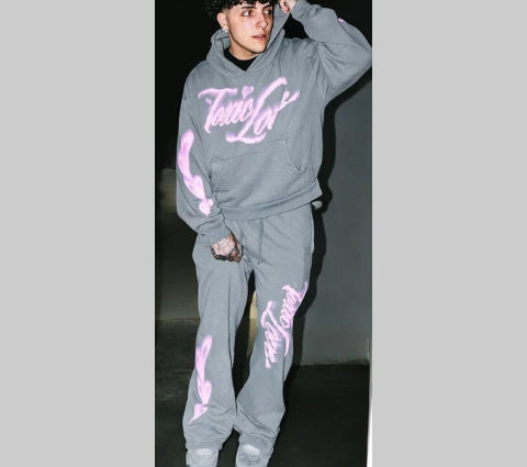 Vintage Letter Print Casual Hooded Tracksuit