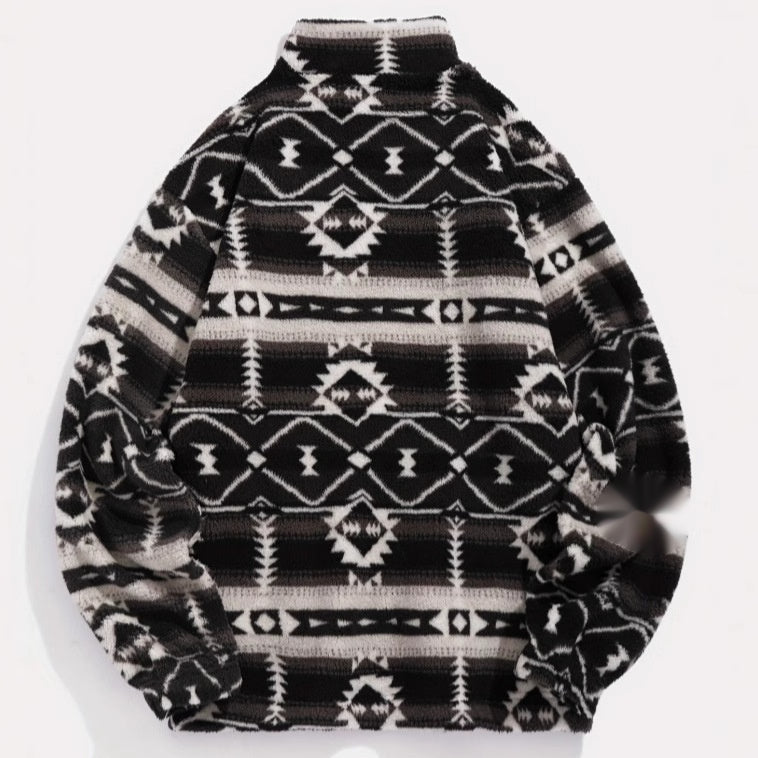 Cozy Ethnic Print Fleece Sweater for Women