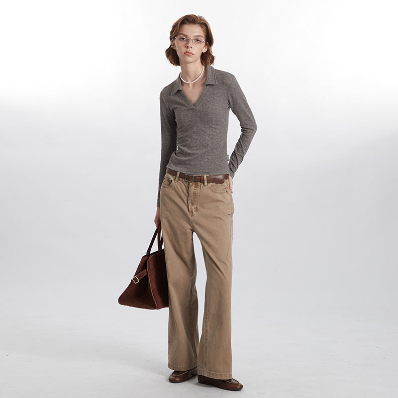 Women's Slimming Long-Sleeve Polo Collar Top