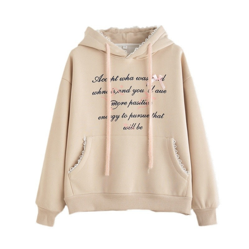 Women's Letter Print Long Sleeve Hooded Sweater