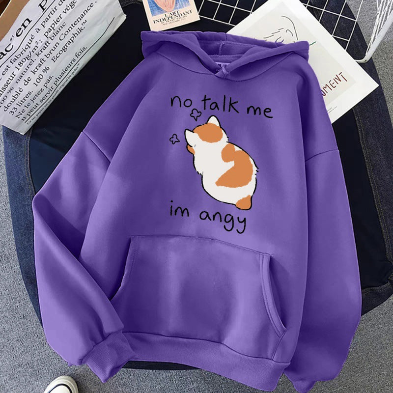 Cute Angry Cat Print Women's Streetwear Hoodie