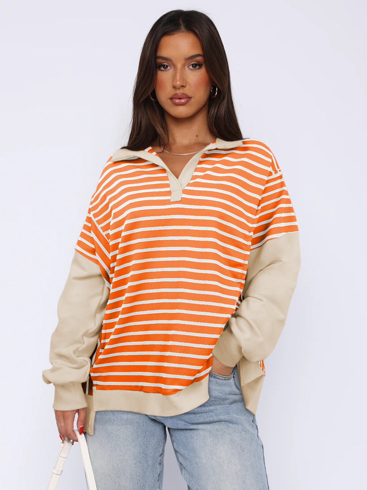 Chic Colorblock Striped Loose Knit Pullover Sweater