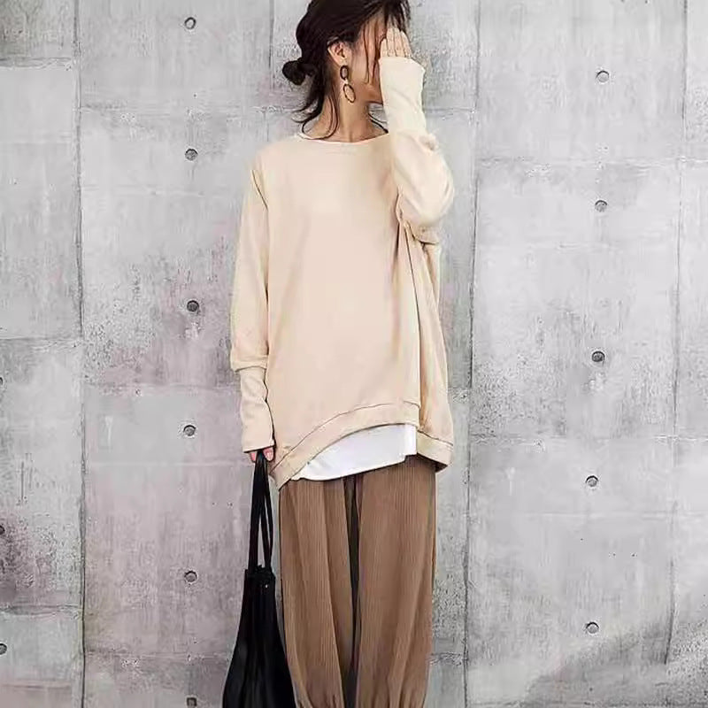 Cozy Oversized Cotton Pullover Women's Solid Color Sweater