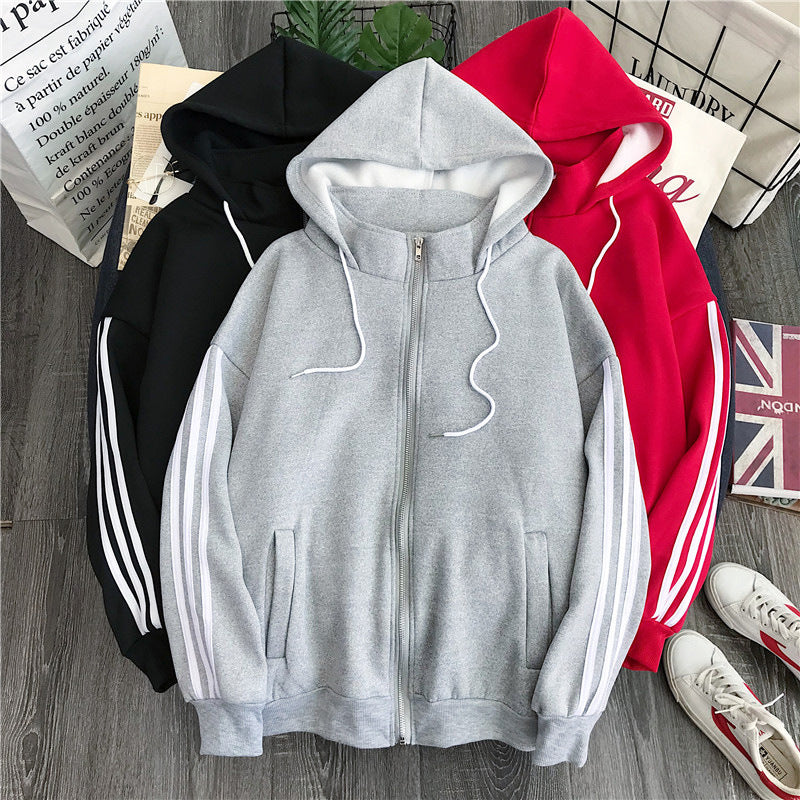 Women's Striped Loose Hoodie Cardigan Jacket
