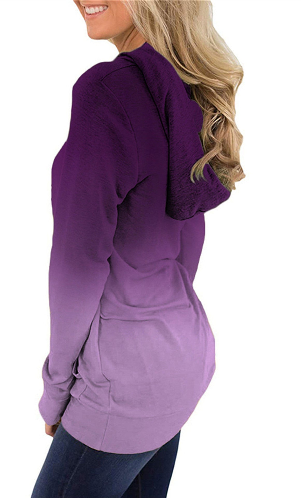 Gradient Hooded Drawstring Slim Sweatshirt
