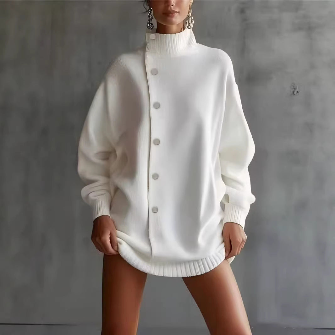 Womens Turtleneck Sweater Cardigan Knitted Outerwear for Fallwinter