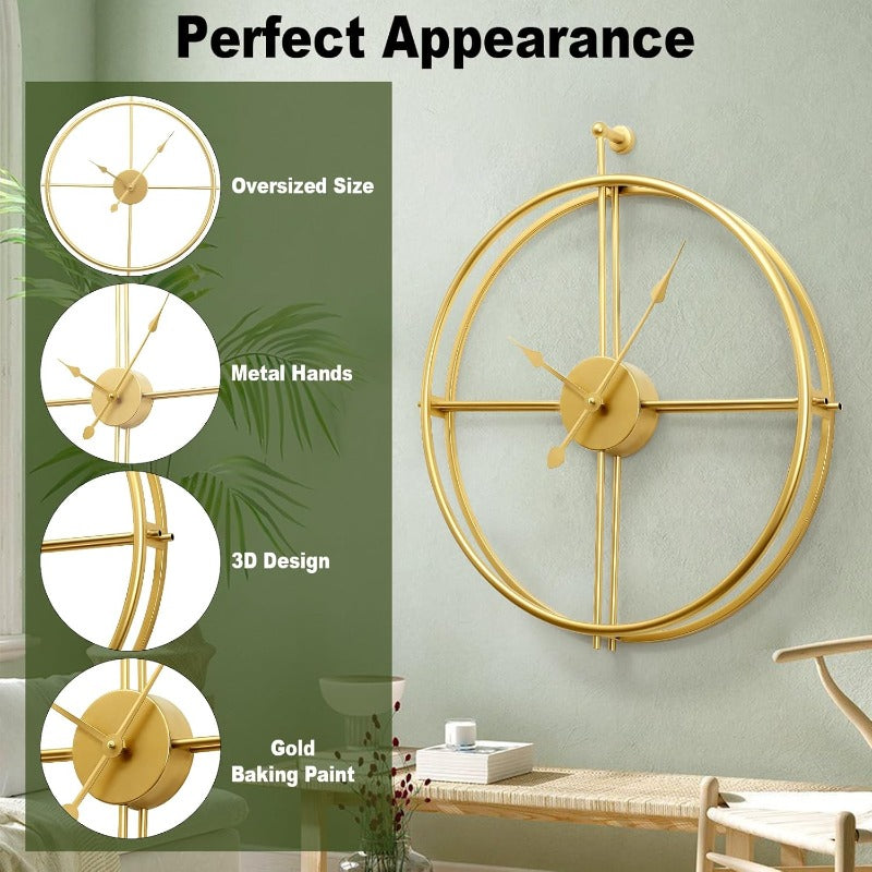 20-inch golden metal modern wall clock with silent movement