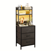 41" LED Nightstand with Built‑in Ports and Outlets, 3‑Drawer PU Fabric Storage