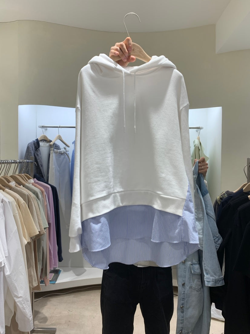 Stitching Fake Two Pieces Hooded Casual