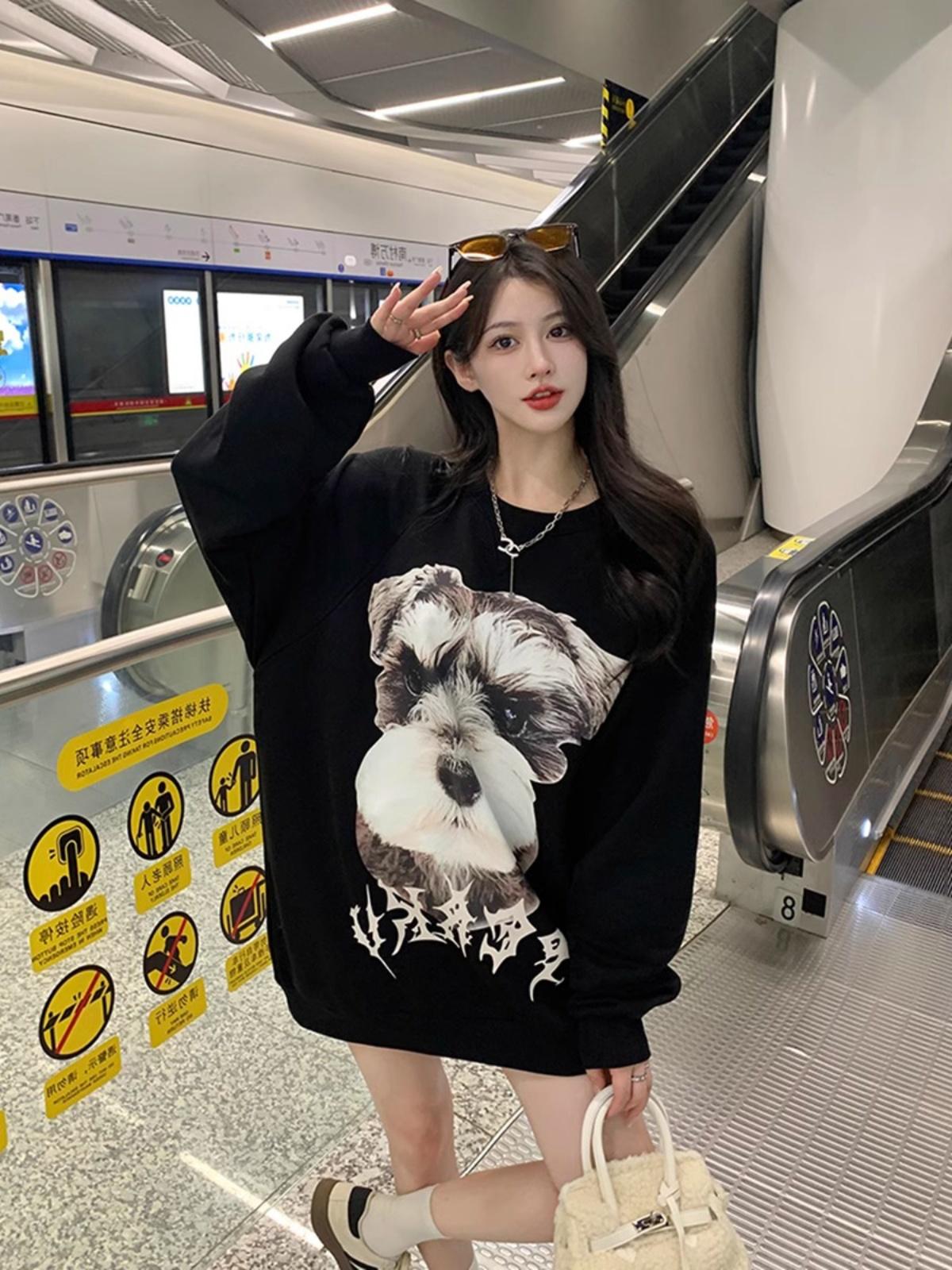 Women's Letter Print Crew Neck Oversized Pullover Sweatshirt