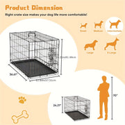 Dumos 36 Inch Dog Cage Reversible Double Sided Door, Sturdy Latch With Divider Panel And Plastic Leak-proof Pan Tray, Foldable Easy To Carry, Portable Handel Rounded Corners For Safety
