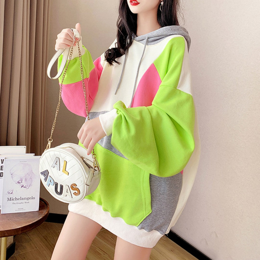Cozy Color-Block Hooded Sweater for Women