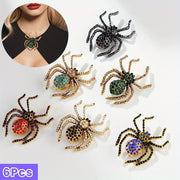 Set of 6 Gothic Spider Brooches with Sparkling Rhinestones – Multi‑Color Lapel Pins