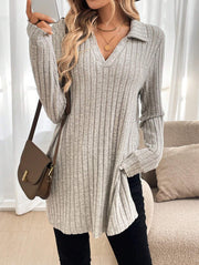New-style Plus-size Fashion Casual Fallwinter Solid-color Turtleneck V-neck Loose-fitting Top