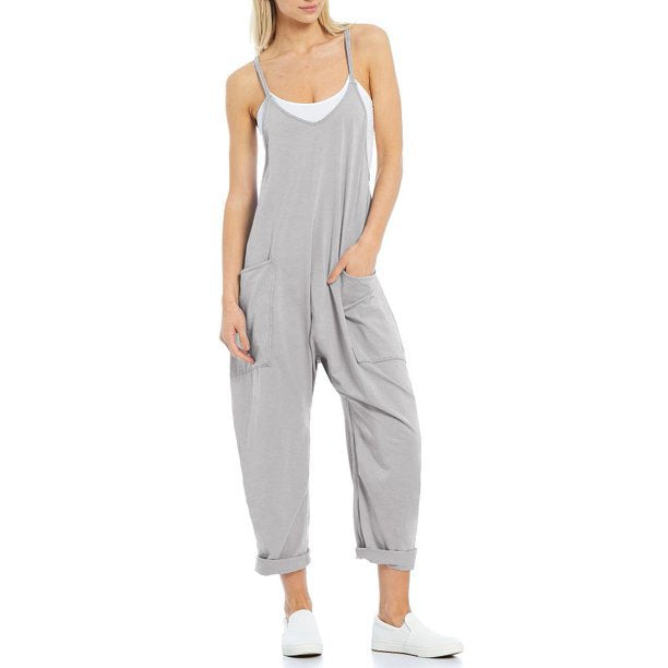 Women's Knit Spaghetti Strap Pocket Romper Jumpsuit