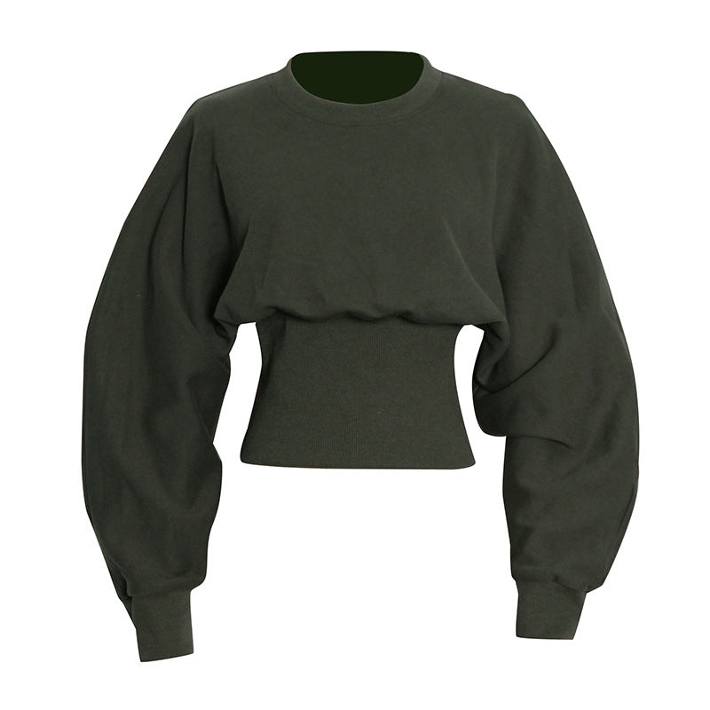 Chic Dark Green Waist-Trimming Commuter Sweater