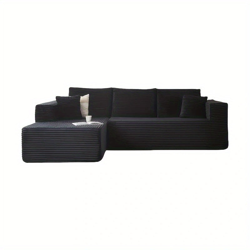 Modular L-shaped chaise longue sofa bed with deep seat and corduroy upholstery