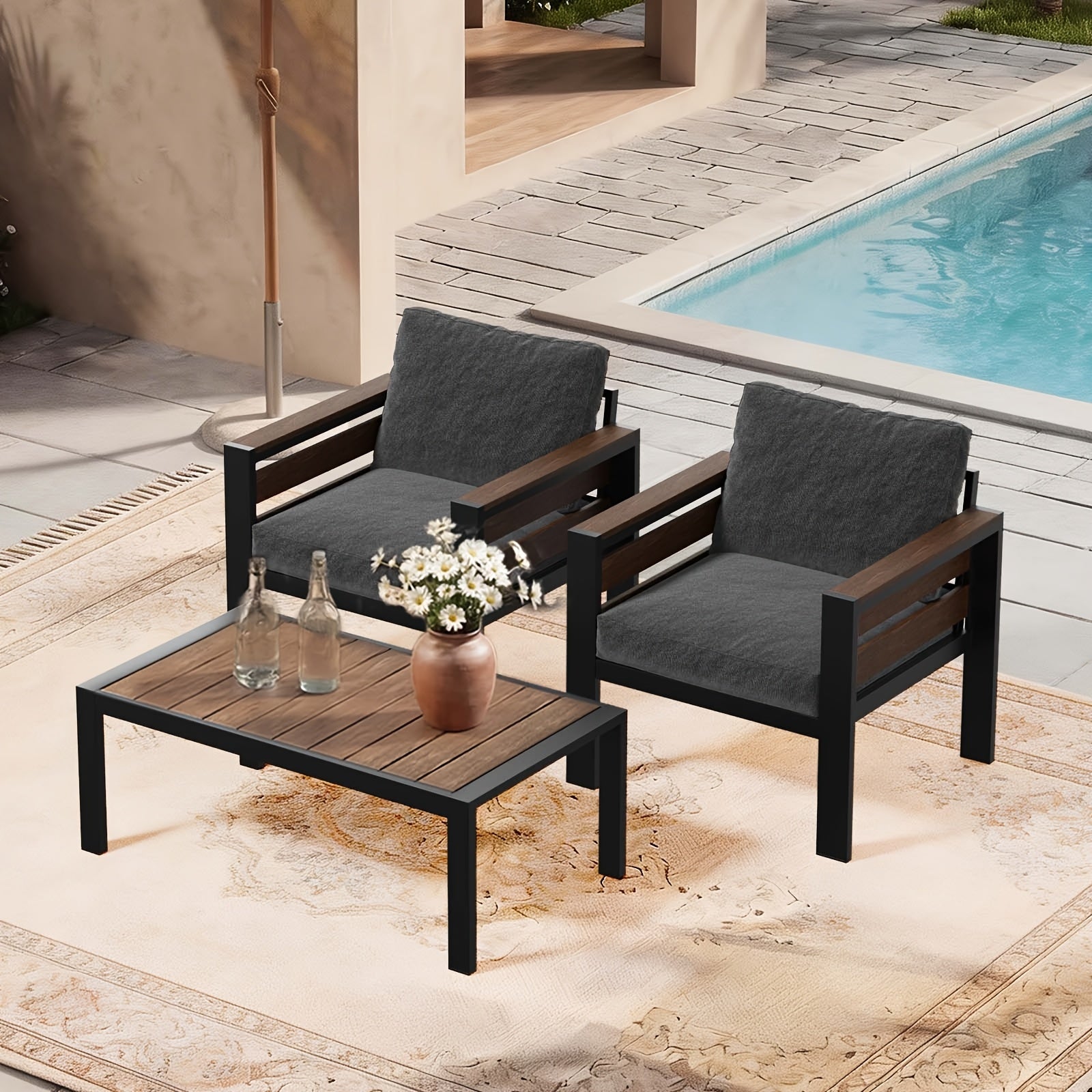 Aluminum Patio Furniture Set, Modular Patio Conversation Set with Widened Armrests And Thickened Cushions, Metal Outdoor Furniture Set for Porch, Balcony, Deck, Yard