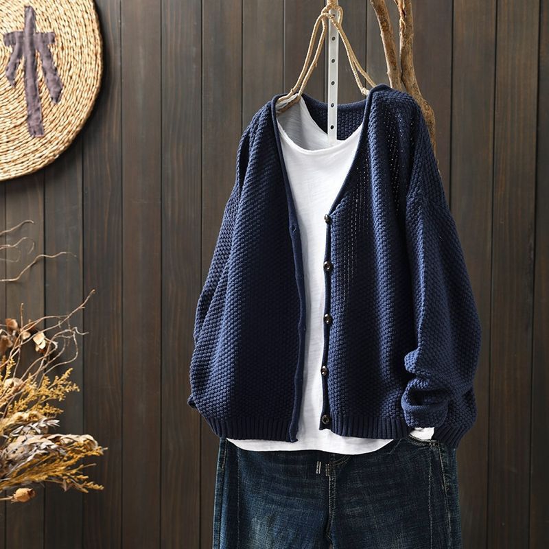 Retro Artistic V-neck Knitted Sweater Coat