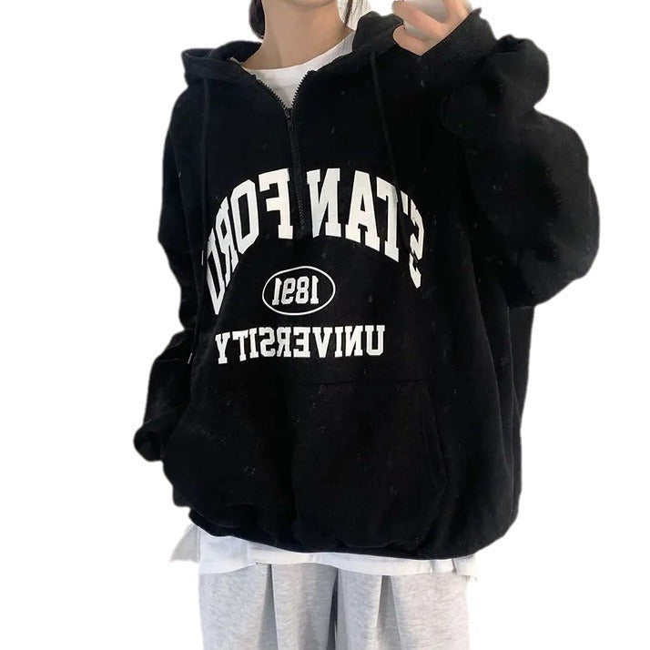 Women's Letter Print Full-Zip Fleece Hoodie