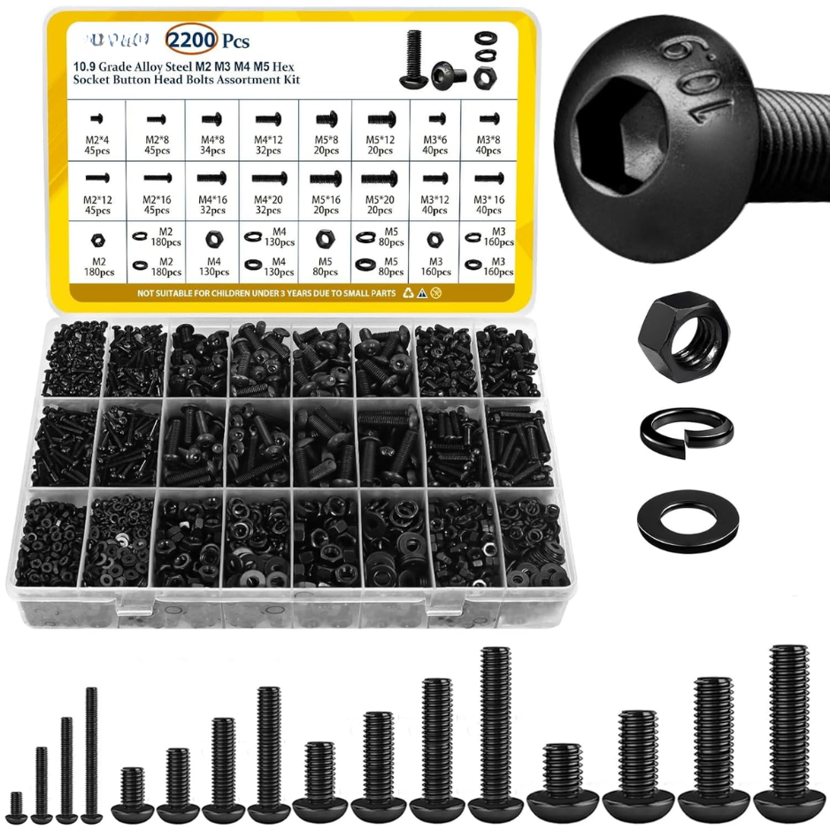 Complete Metric Screw Assortment Kit - 2200PCS, 10.9 Alloy Steel
