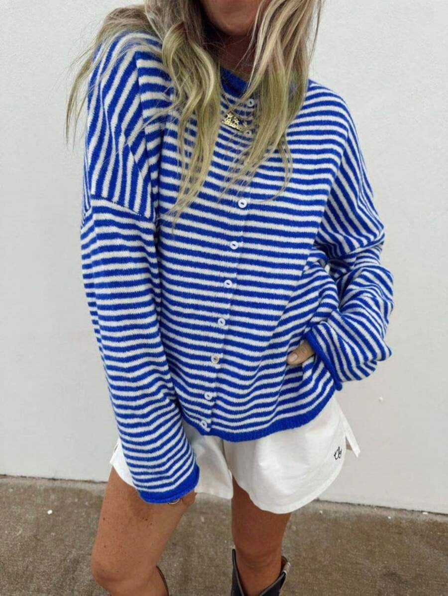 Womens Striped Long-sleeve Pullover Sweater Top