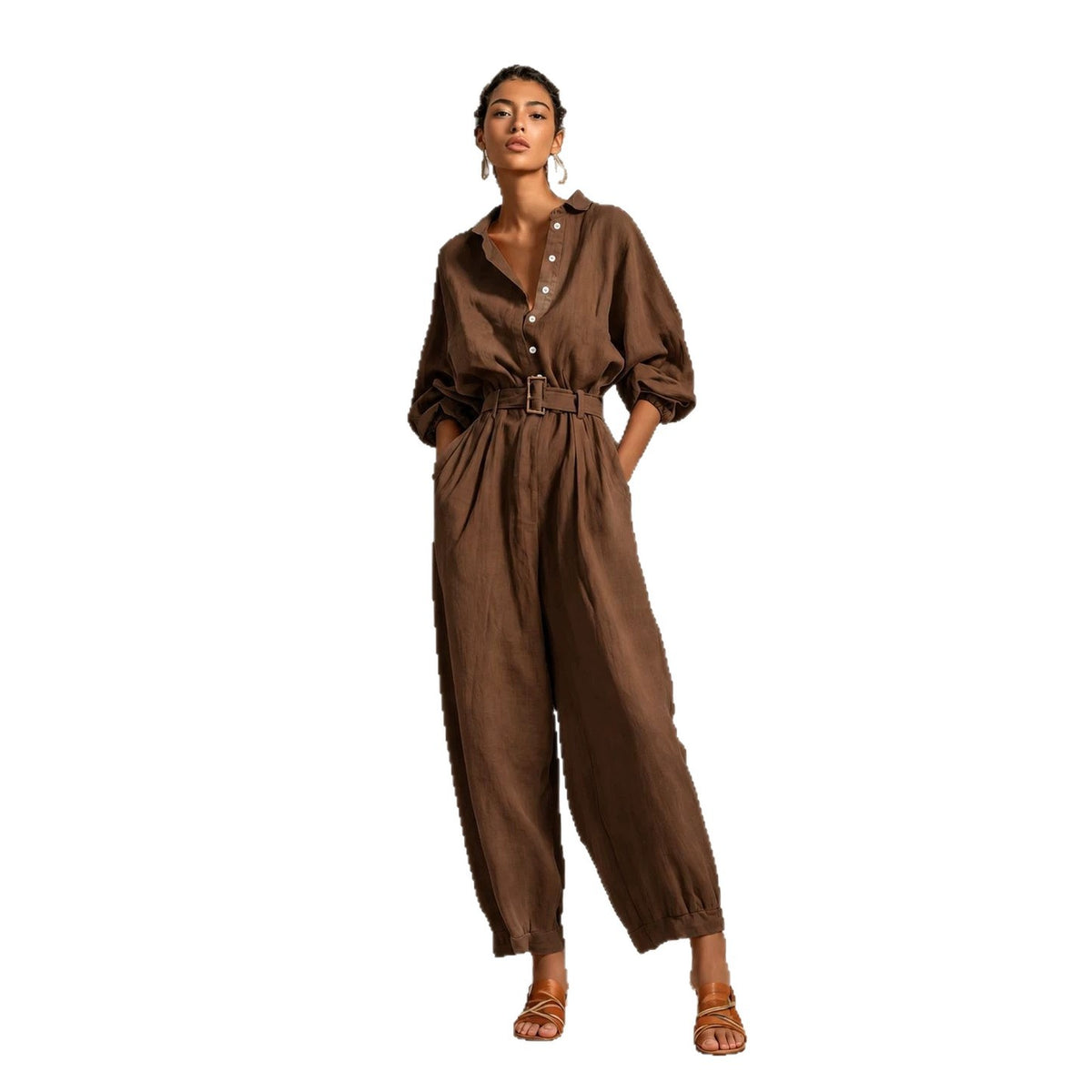 Womens Blended Casual Long-sleeve Jumpsuit