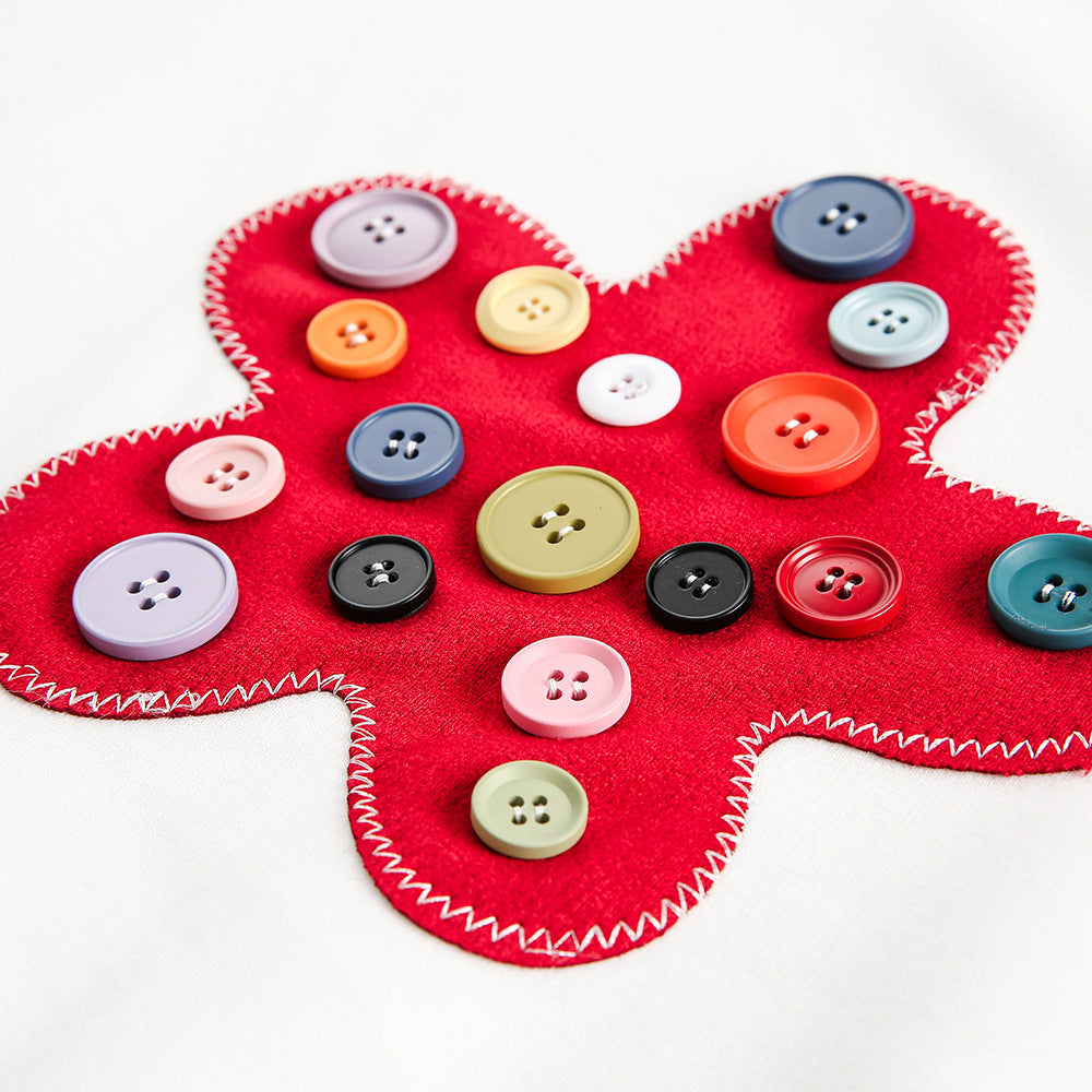 Floral Embroidered Loose Round Neck Cotton Sweater