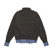 Plaid Stitching Brushed Hoodie with Fake Two-Piece Design