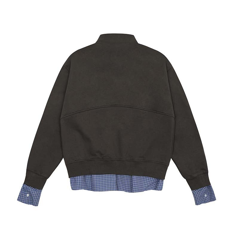 Plaid Stitching Brushed Hoodie with Fake Two-Piece Design