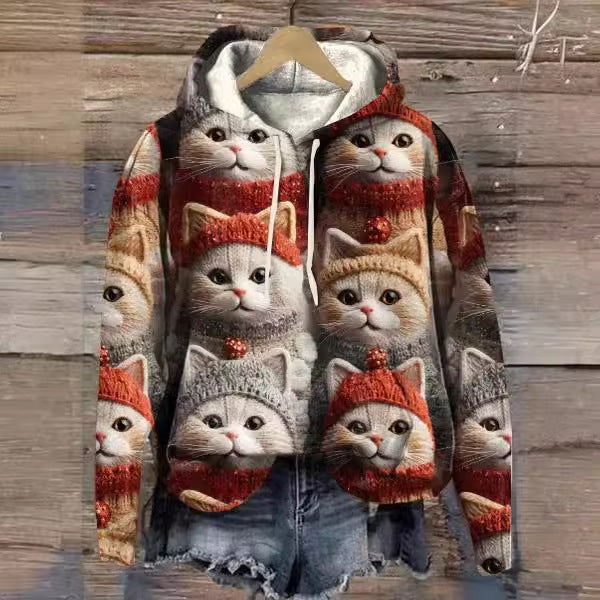 Women's 3D Printed Casual Hooded Jacket