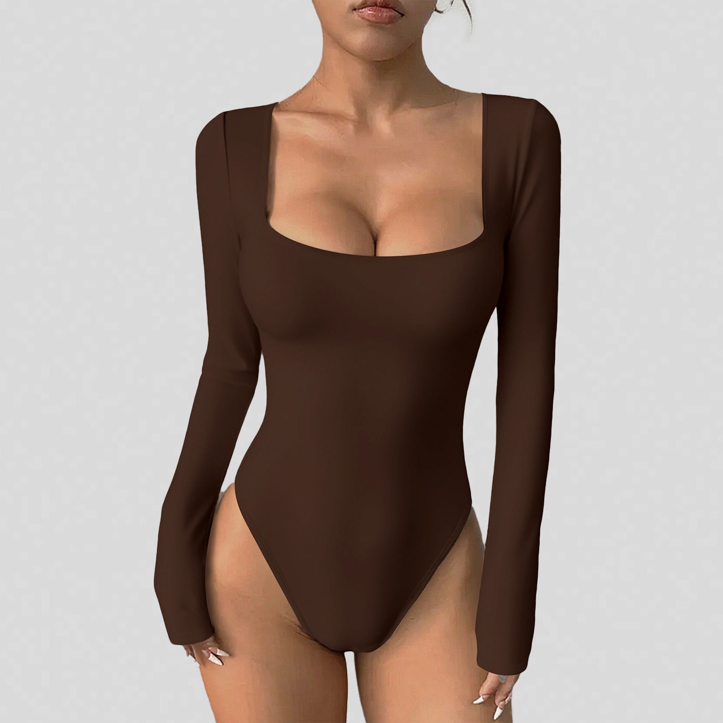Women's Square Neck Long Sleeve Stretchy Yoga Bodysuit