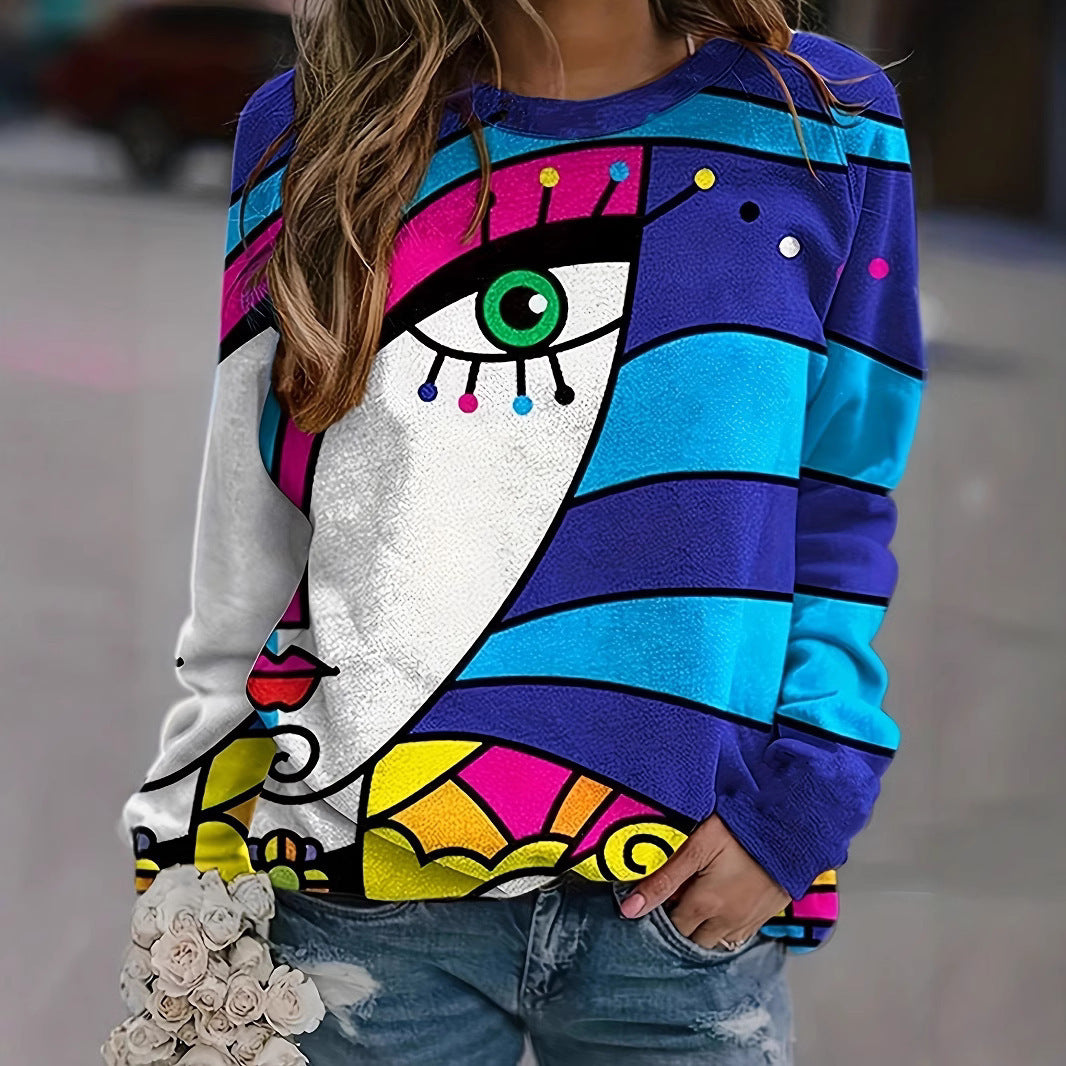 Abstract Long-Sleeve Crewneck Sweatshirt – Cozy Urban Vibe