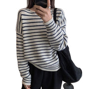 Korean-style Striped Knitted Casual Sweater Top for Women