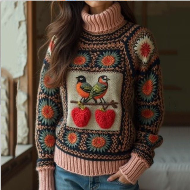 Printed Autumn And Winter New High Neck Long Sleeve Sweaters Women's Clothing