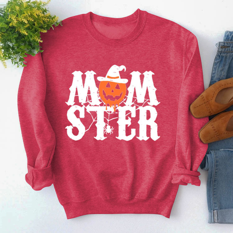 MOM STER Cute Graphic Long Sleeve Pullover Sweatshirt