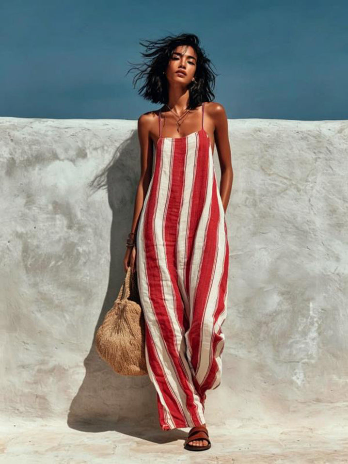 Elegant Casual Striped Sleeveless Strap Jumpsuit