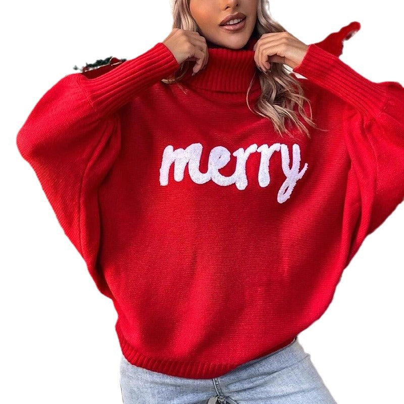 Women's Sweater Loose High-neck Bat-sleeve Knitwear