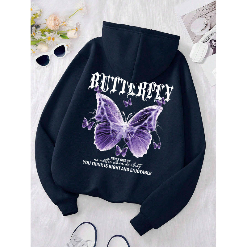 Women's Purple Butterfly Print Sports Hoodie Sweatshirt