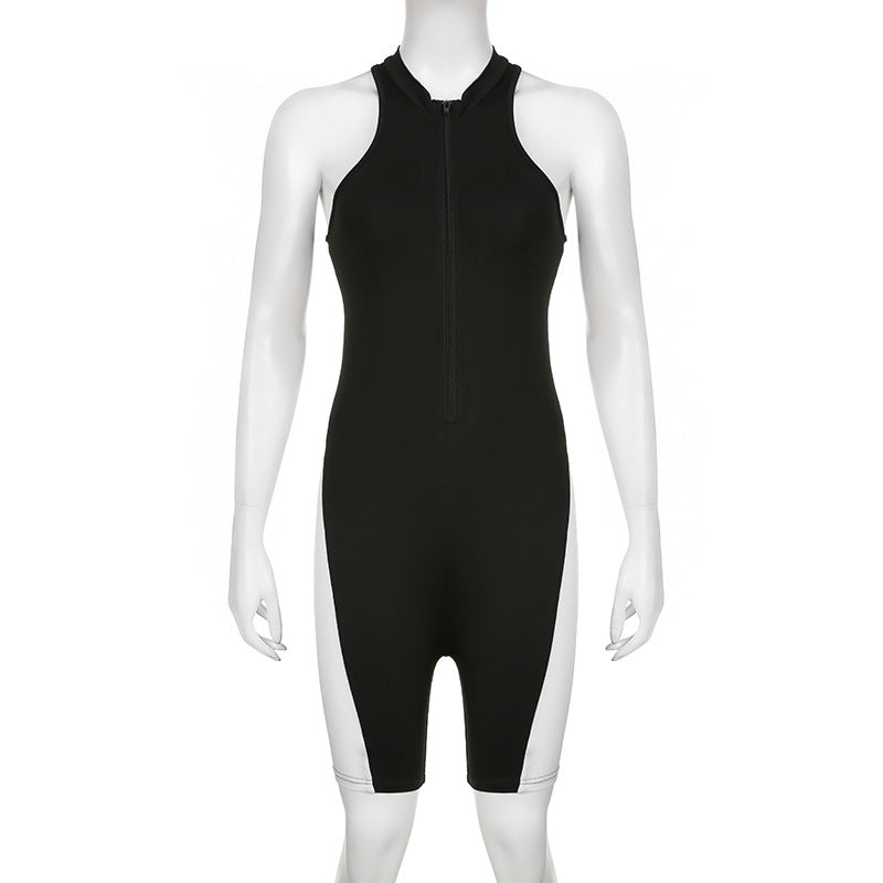 Colorblock Half-Turtleneck Sleeveless Romper