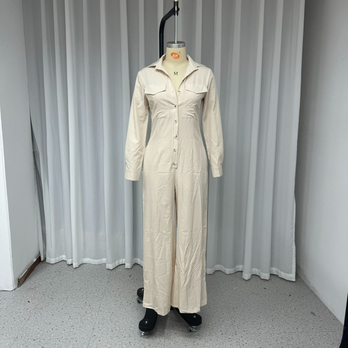 Chic Casual Polo Collar Solid Color Women's Jumpsuit