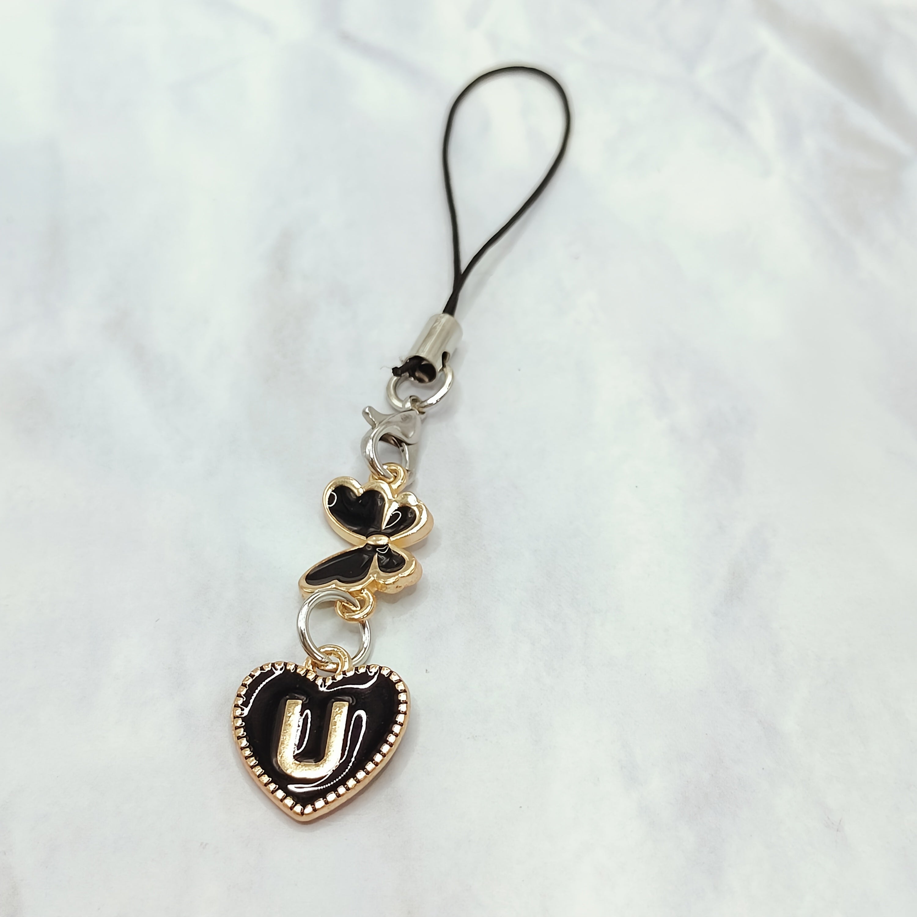 Black Letter A‑Z and Butterfly Phone Charm – Durable Aluminum Alloy